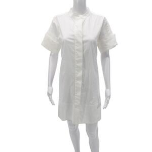 Kirna Zabete Women White Short Sleeve Shirt Dress Cotton Size M